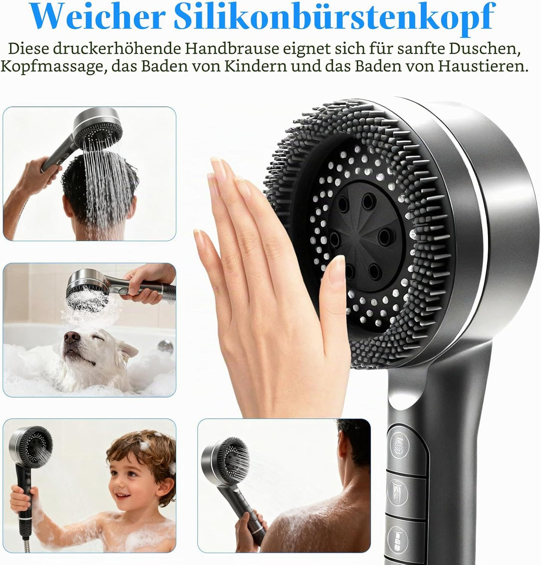Duschkopf mit Filter, Hochdruck Handbrause mit 1.5 M Schlauch, Brausekopf Dusche, 4 Strahlarten, Dus