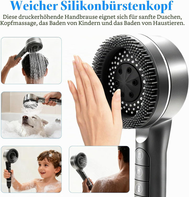 Duschkopf mit Filter, Hochdruck Handbrause mit 1.5 M Schlauch, Brausekopf Dusche, 4 Strahlarten, Dus