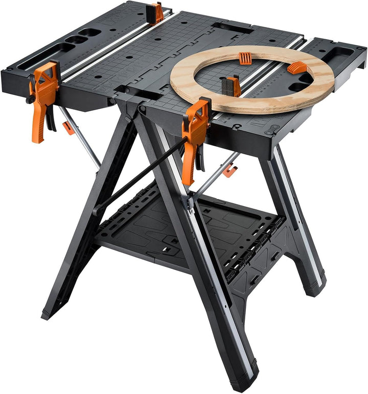 Worx WX051 Pegasus Multifunktions-Arbeitstisch und Sägebock mit Schnellklemmen und Haltern, Schwarz