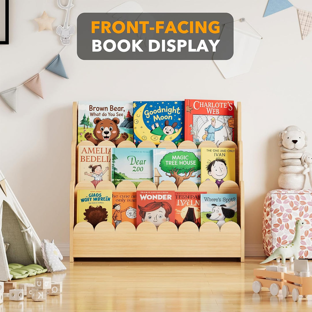 SpaceAid 3-stufiges Kinder Bücherregal mit geschwungenen Kanten, Montessori Bücherregal für Kleinkin