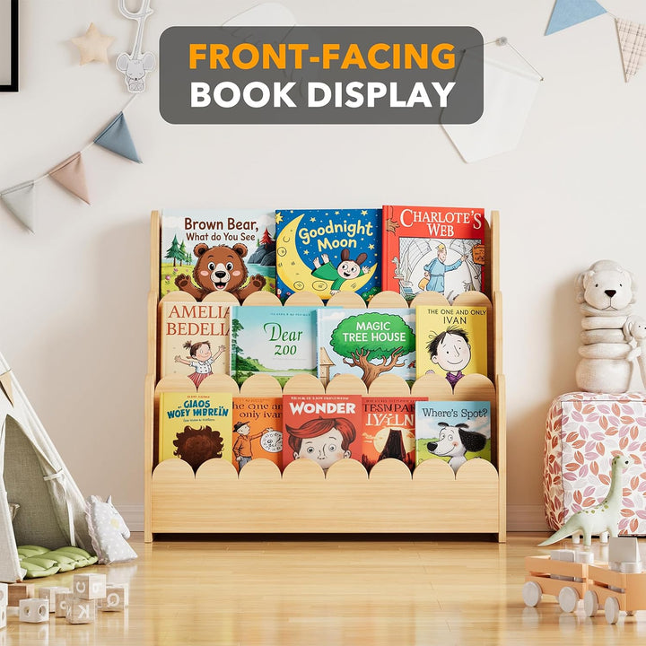 SpaceAid 3-stufiges Kinder Bücherregal mit geschwungenen Kanten, Montessori Bücherregal für Kleinkin