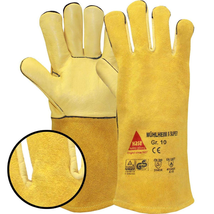 6 Paar Hase Safety Gloves Mühlheim-I-Super Schweisserhandschuhe lang, Leder-Arbeitshandschuhe mit St