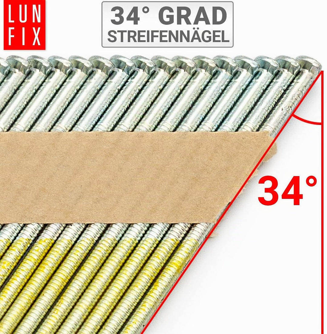 34° Ringschaftnägel 3,1x90 mm aus Stahl verzinkt, papiergebunden auf Streifen – Packung 2000 Stk. –