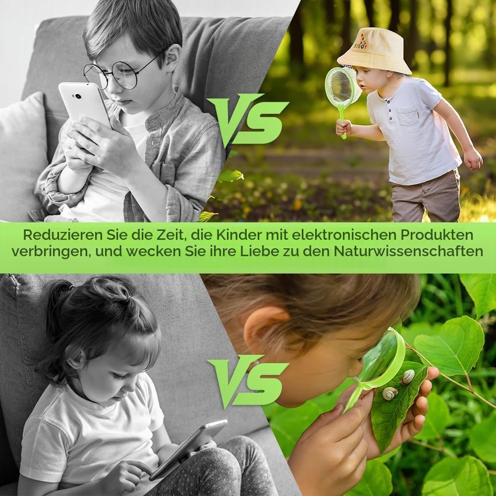 Forscherset für Kinder 4Pcs Exploration Spielzeug mit Frachtweste Hut Insektennetz und Lupe Outdoor