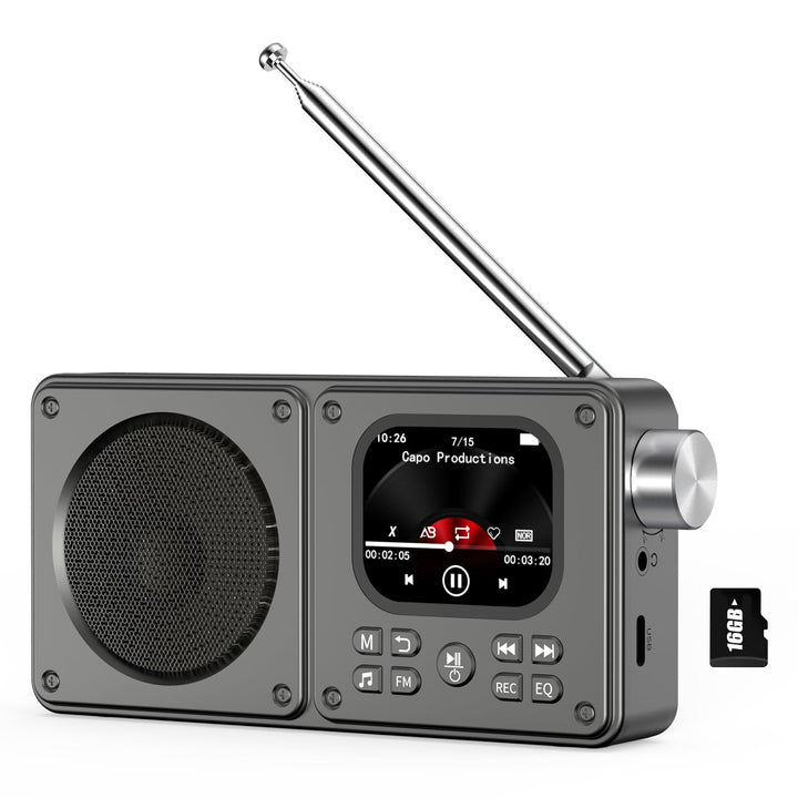 16GB Tragbares Radio mit Bluetooth 5.3, 30 Stunden ultralanger Akku-UKW-Radio, Farbdisplay, Wecker u