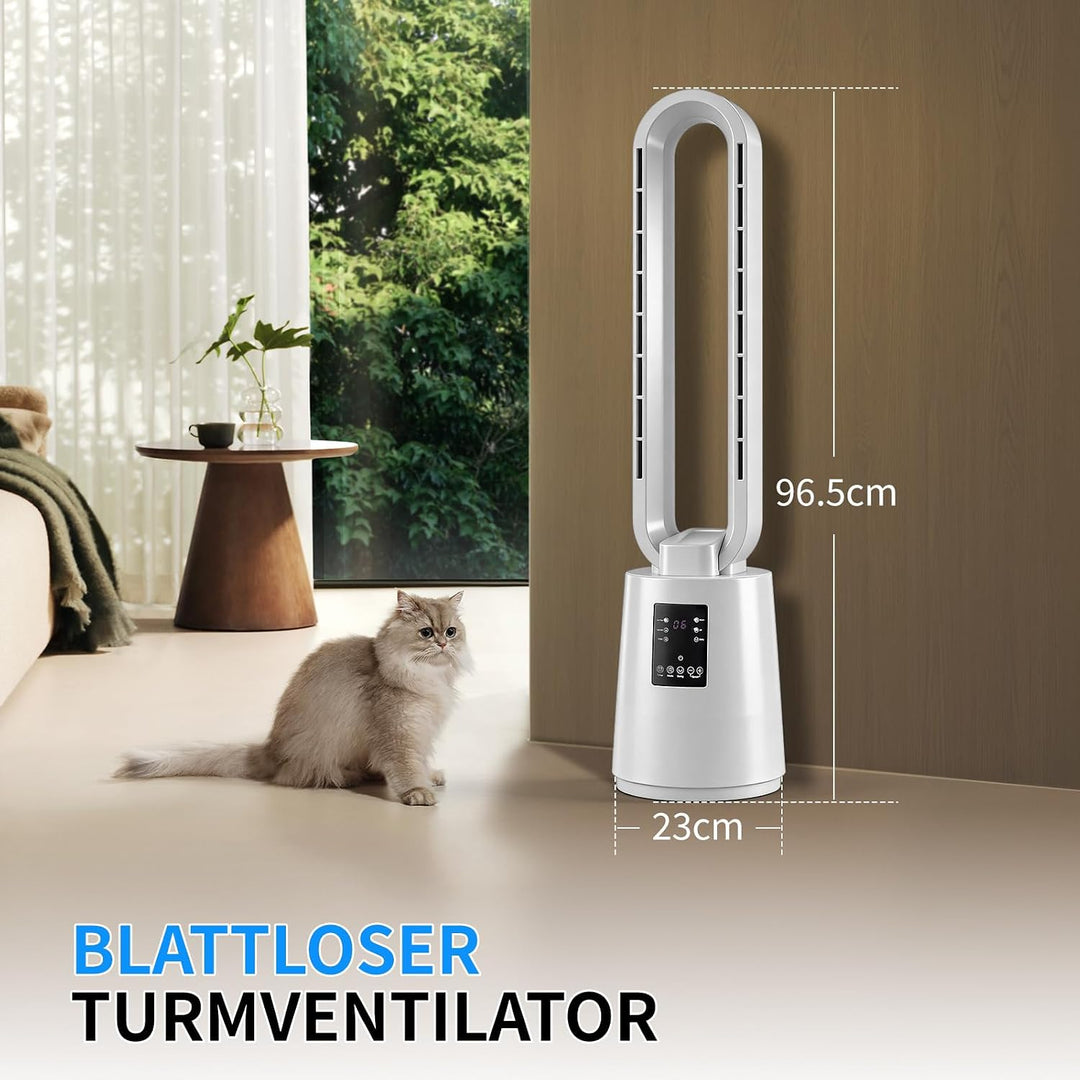 LEADZM Turmventilator sehr Leise,Ventilator mit Fernbedienung,blattlos rotorlos,12 Geschwindigkeiten