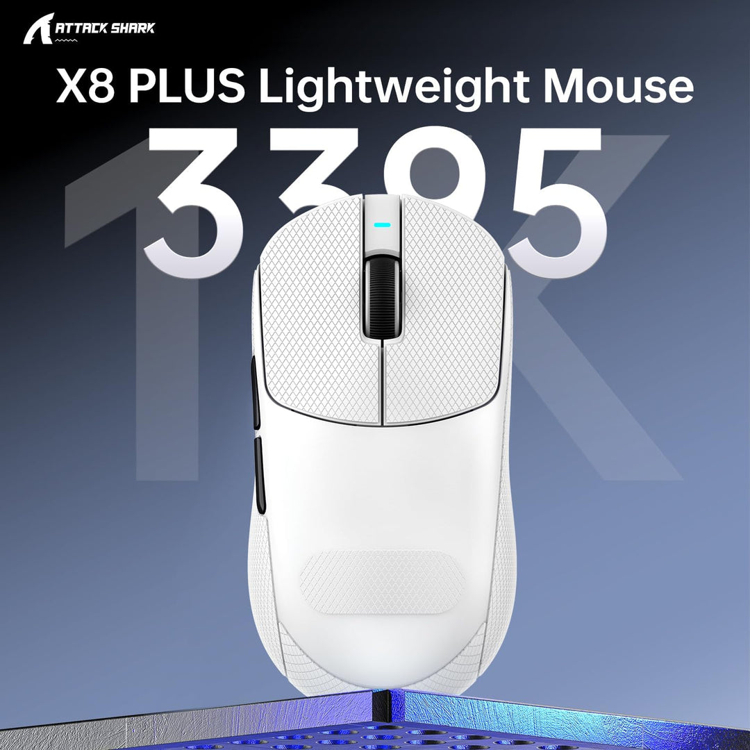 ATTACK SHARK X8PLUS Mouse with Grip Tape for Large Hand, 55g Superlight, PixArt PAW3395PRO Gaming Se