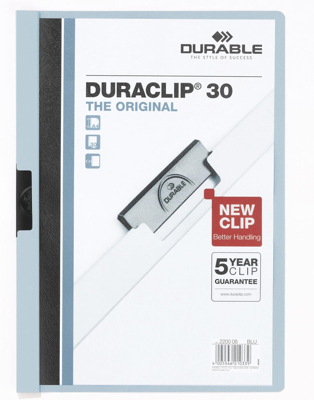 Durable Klemm-Mappe Duraclip Original 30 (für 1-30 Blatt A4), 25 Stück, blau, 220006 blau 1 - 30 Bla