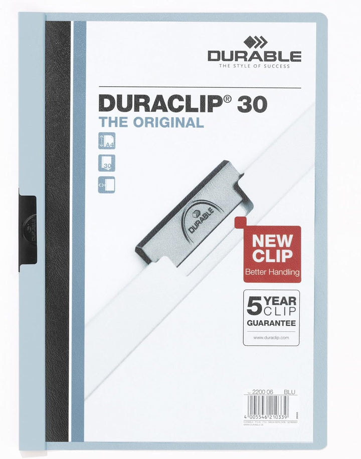 Durable Klemm-Mappe Duraclip Original 30 (für 1-30 Blatt A4), 25 Stück, blau, 220006 blau 1 - 30 Bla