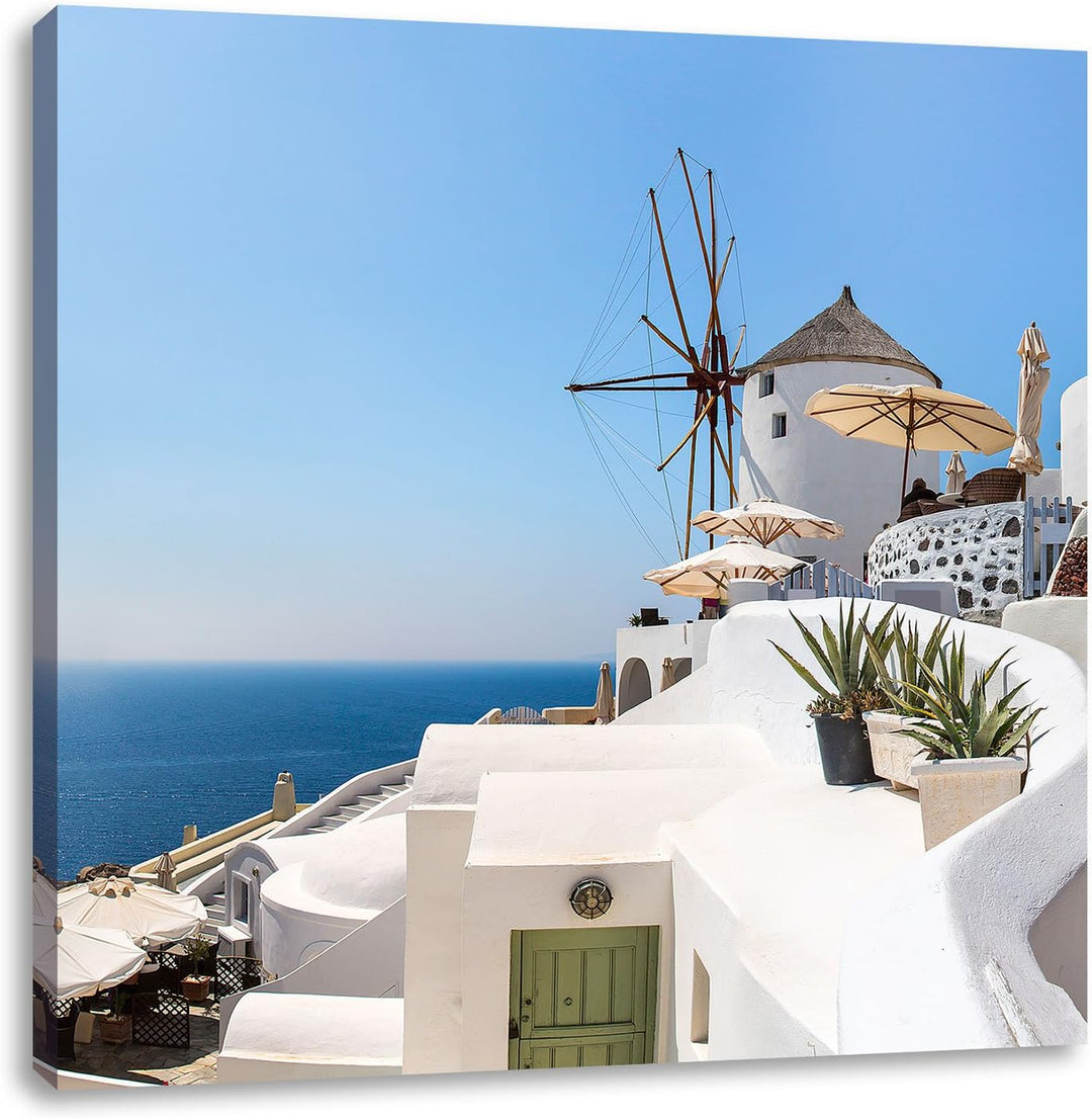 Pixxprint Stadt am Meer, Format: 70x70 auf Leinwand, XXL riesige Bilder fertig gerahmt mit Keilrahme