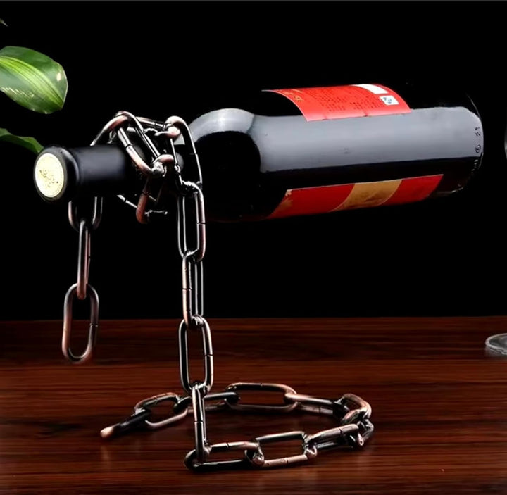 Weinflaschenhalter Kette schwebend inkl. Wein und Sektstopper - Magischer Design Weinhalter aus hoch