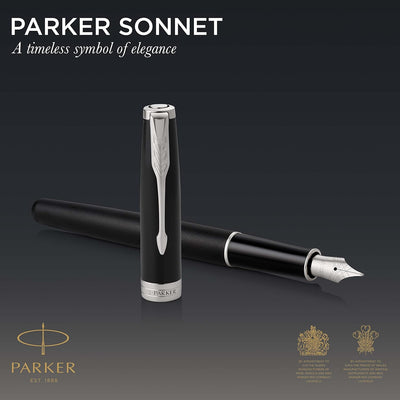Parker Sonnet Füller | Matt-Schwarze Lackierung mit Palladiumzierteilen | Füllfederhalter mit feiner