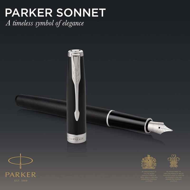 Parker Sonnet Füller | Matt-Schwarze Lackierung mit Palladiumzierteilen | Füllfederhalter mit feiner