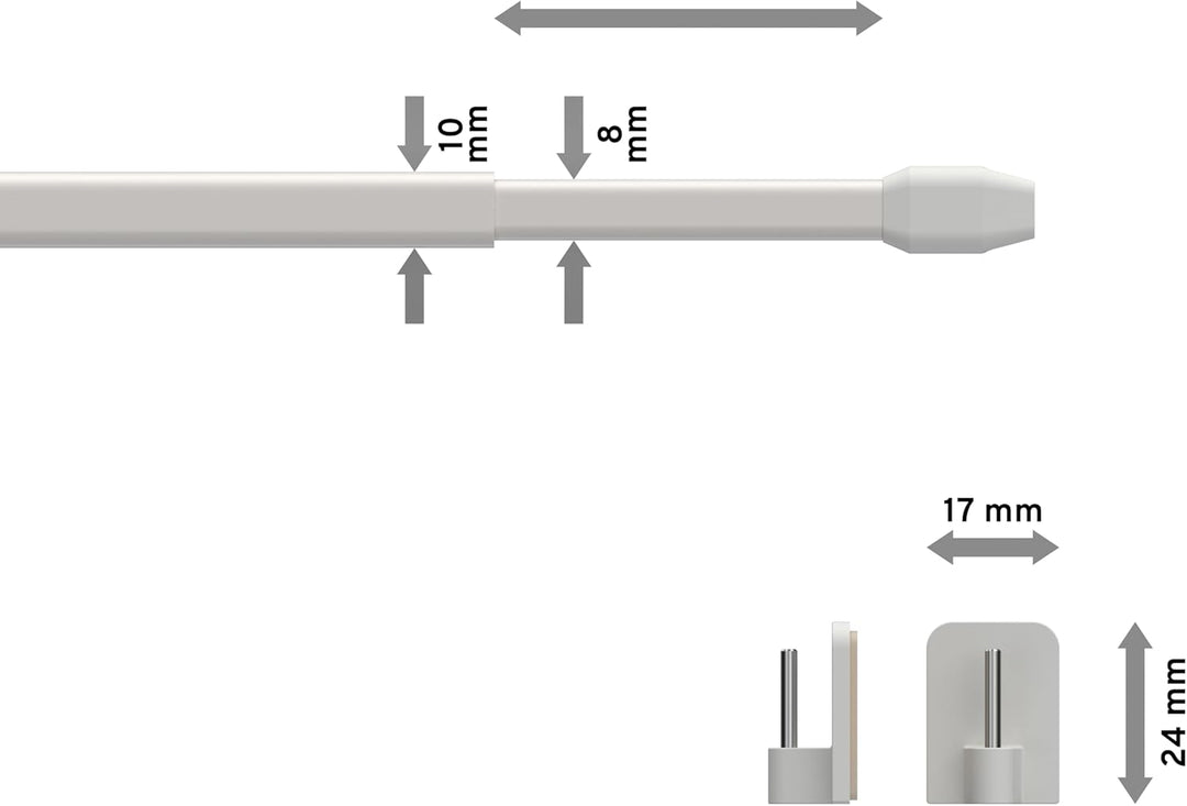 Interdeco Vitragestangen mit Klebehaken/Scheibenstangen Weiss (2 Stück), ausziehbar 30-50 cm, 30-50