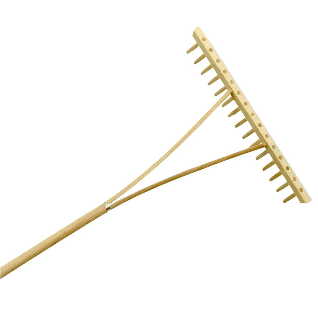 Holzrechen - Harke aus Holz mit Stiel - Rechen einreihig 15 Zinken - Laubrechen für Garten und Beet