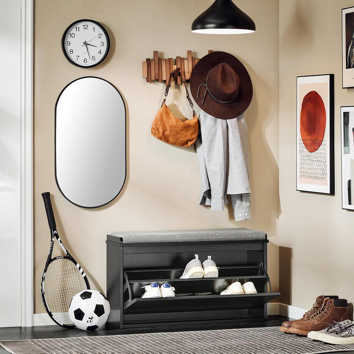 SoBuy Schuhschrank Schuhbank mit Sitzfläche, Schuhregal mit Stauraum, Klappe, Sitzkissen, bis 155 kg