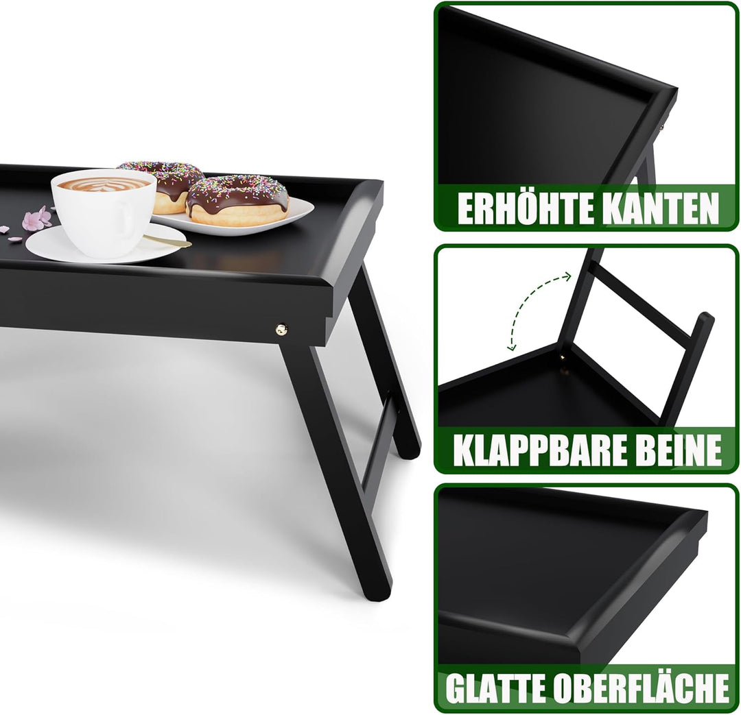Frühstückstablett Bambus Betttisch Klappbar Betttablett Essenstablett mit Fuss Tabletttisch Bed Tabl