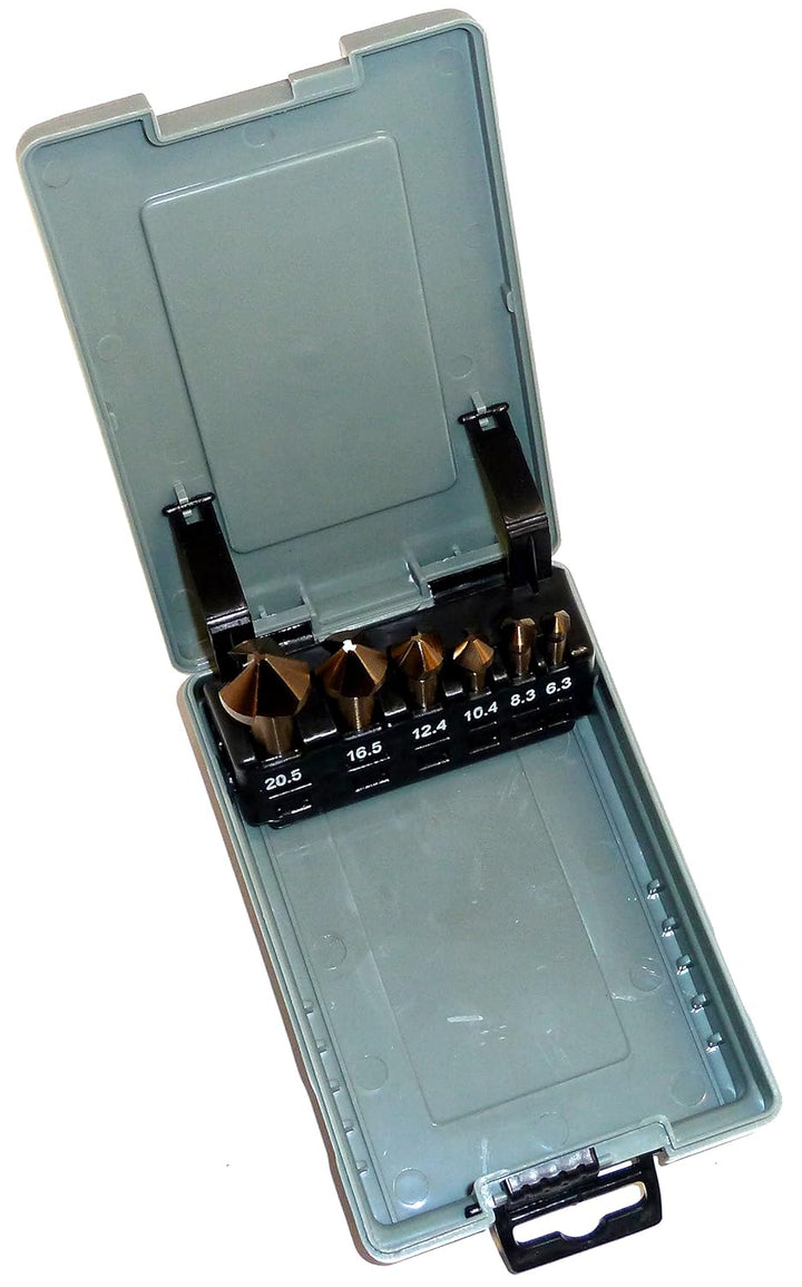 PeTools, 6tlg. Edelstahl Kegelsenker Set (6,3-20,5mm) HSS-E Co5 Senkbohrer, Entgrater, VA