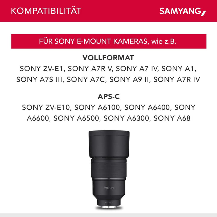 Samyang AF 135mm F1.8 FE für Sony E – Autofokus Vollformat &amp; APS-C Teleobjektiv, lichtstarke Festbre