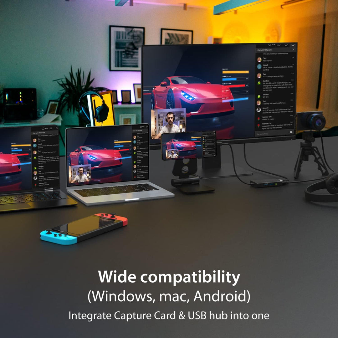 j5create Video Capture Card mit PD 60W Pass-Through Charging, integrierter Multifunktions-Hub, geeig