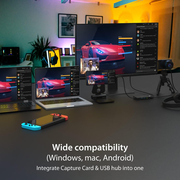 j5create Video Capture Card mit PD 60W Pass-Through Charging, integrierter Multifunktions-Hub, geeig