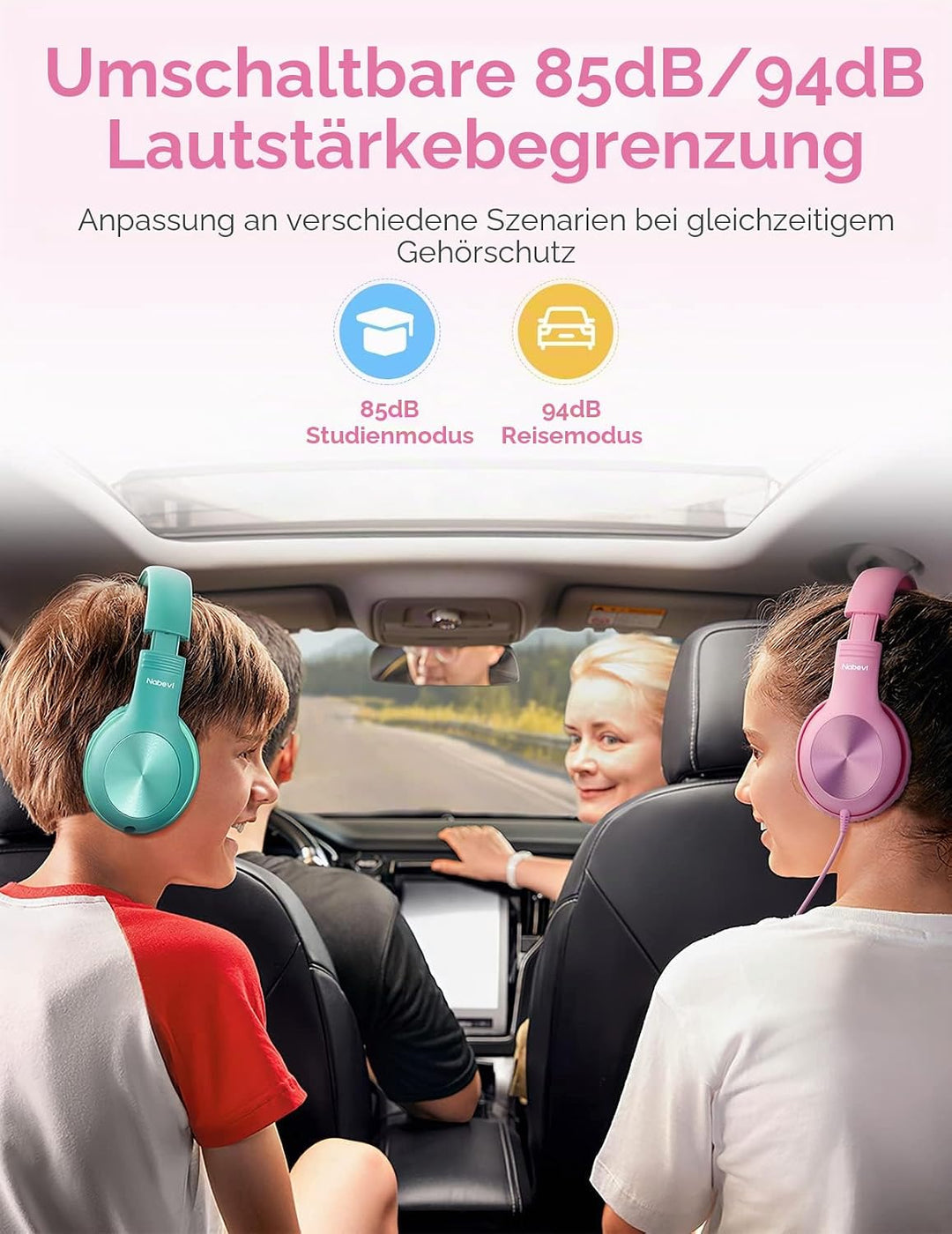 Kopfhörer Kinder, Kinder Kopfhörer mit Kabel, 85/94dB Lautstärkegrenze, HD-Stereoton, Sharing-Funkti