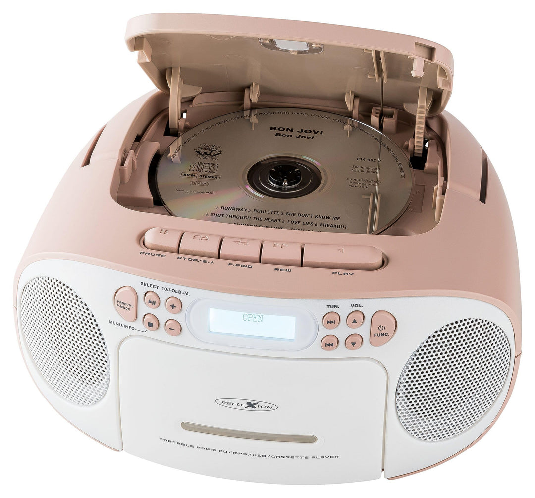 Reflexion RCR2260DAB/PK, Tragbares CD/MP3-Cassetten-USB-DAB+-Stereo Radio (2x12 Watt max. Musikleist