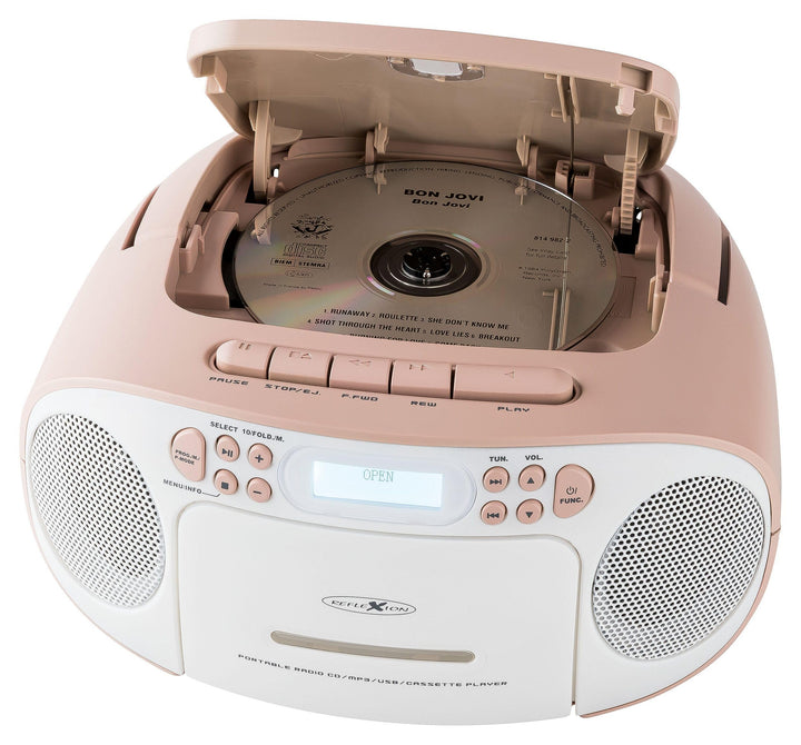 Reflexion RCR2260DAB/PK, Tragbares CD/MP3-Cassetten-USB-DAB+-Stereo Radio (2x12 Watt max. Musikleist
