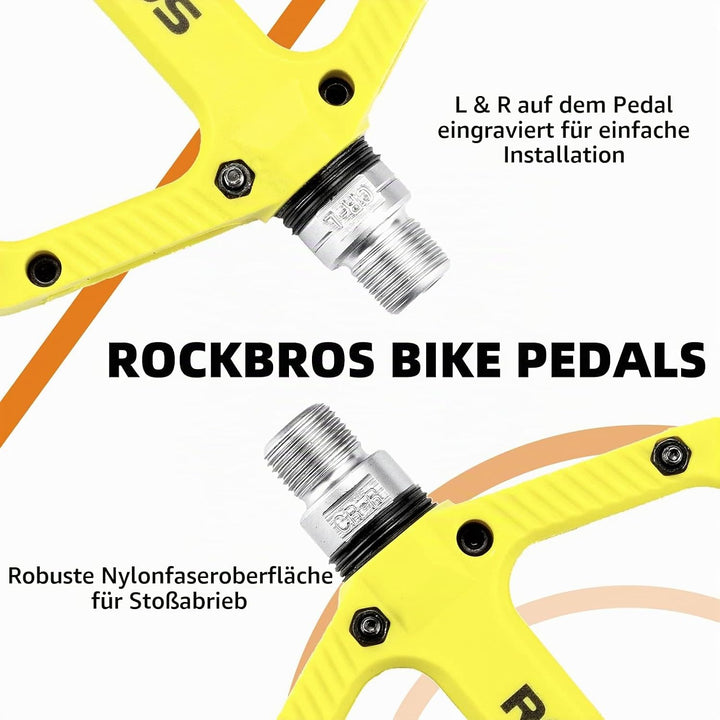 ROCKBROS Fahrradpedale Nylon Composite Flatpedale 9/16 MTB Pedale 3 Bearing rutschfest Wasserdicht A