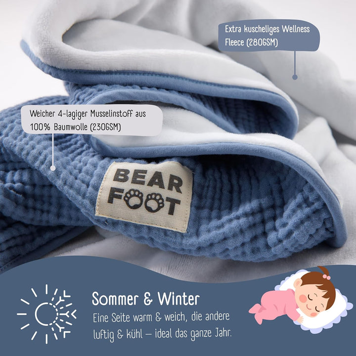 BEARFOOT Babydecke - Musselin Fleecedecke (Baumwolle, Fleece) flauschig weiche Kuscheldecke, Baby/Ne