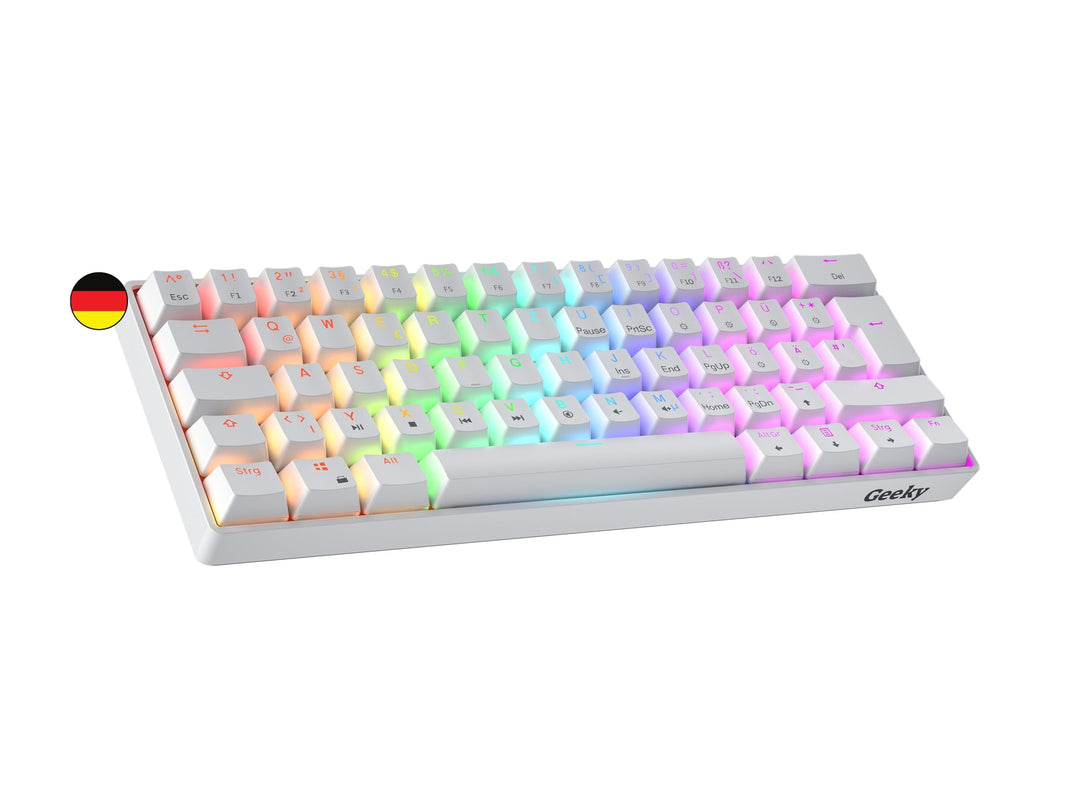 Geeky GK61 60% | Hot Swappable Mechanische Gaming-Tastatur | 62 Tasten Multi Color RGB LED Hintergru