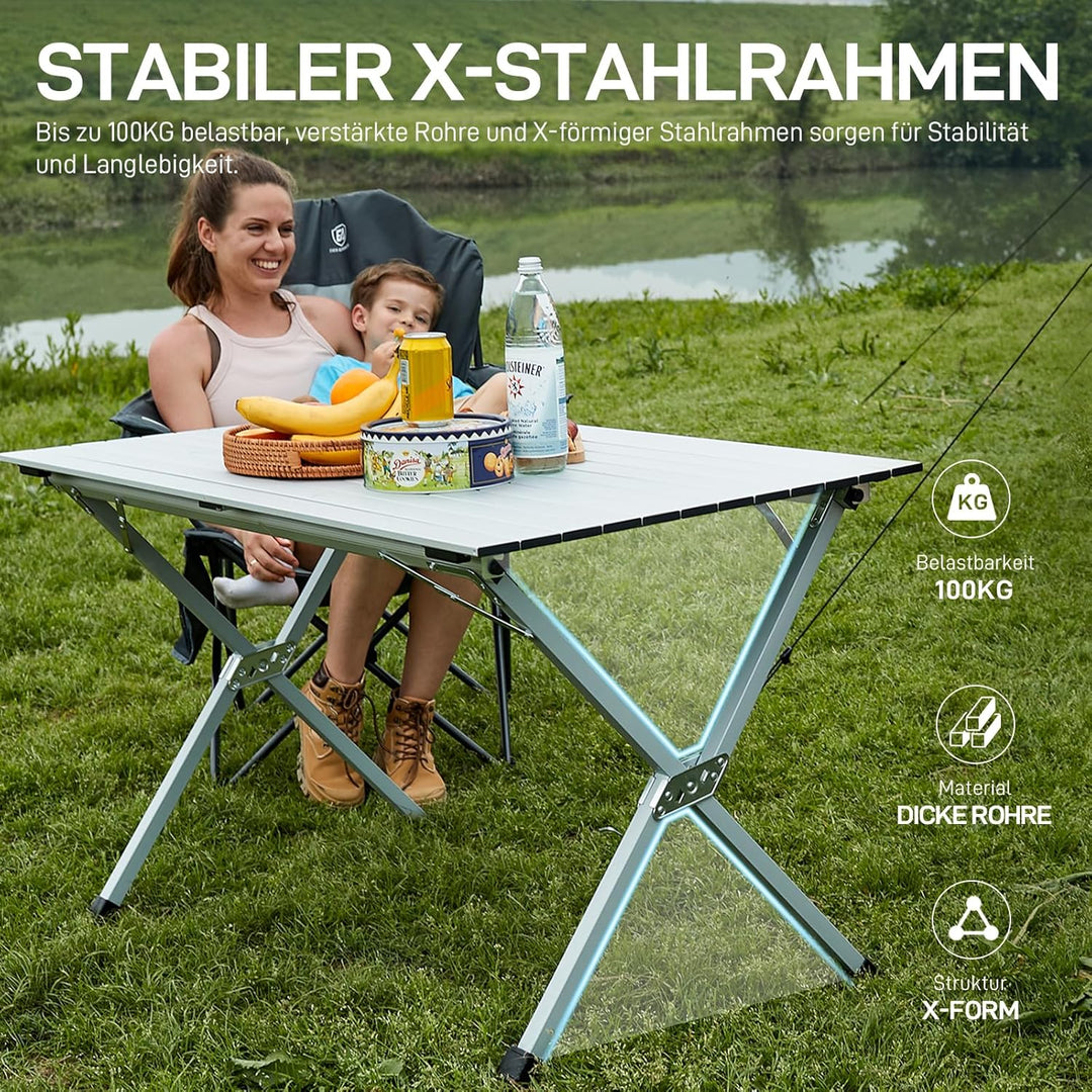 EVER ADVANCED Campingtisch Klappbar Aluminium 120X70CM Klapptisch 80KG Belastbar Aufrollbarer Tischp