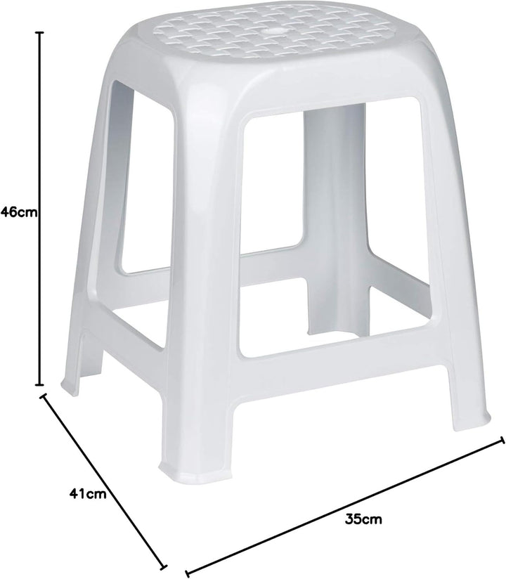 Kreher Hocker aus Kunststoff in Weiss. Sitzfläche im Rattan Design. Ideal für Dusche, Bad und Hausha