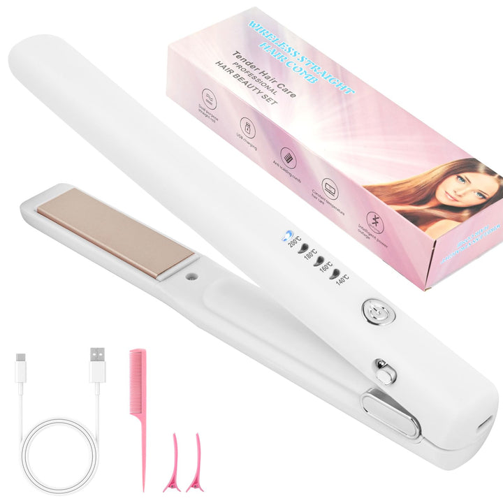Glätteisen Kabellos,2 in 1 Haarglätter und Lockenwickler, 4. Gang Haarglätter mit einstellbarer Temp
