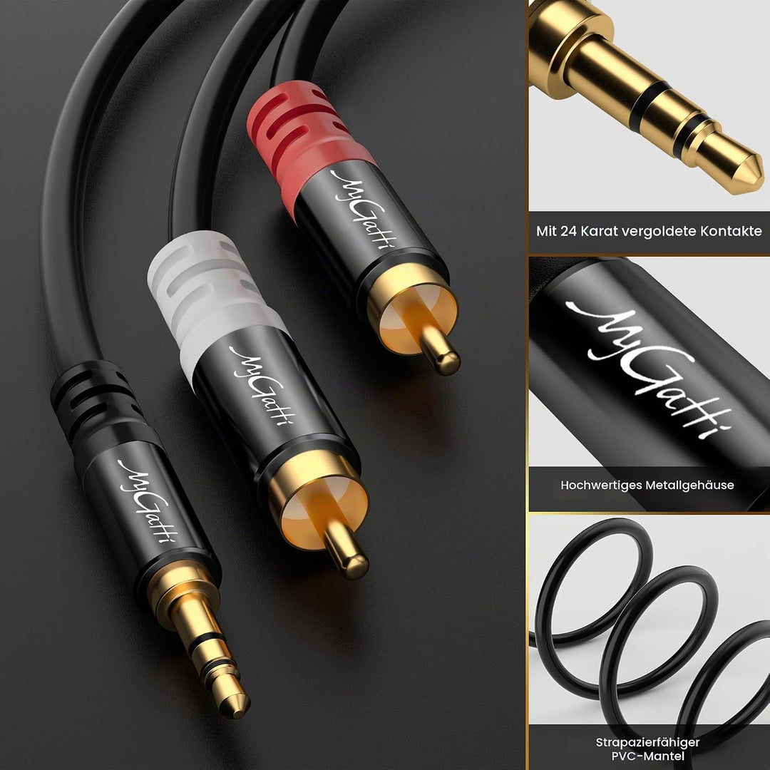 Mygatti Klinke 3,5mm auf Cinch Kabel 20 Meter,2 RCA Stecker auf Aux Stereo Audioadapter,Aux-Cinch Y