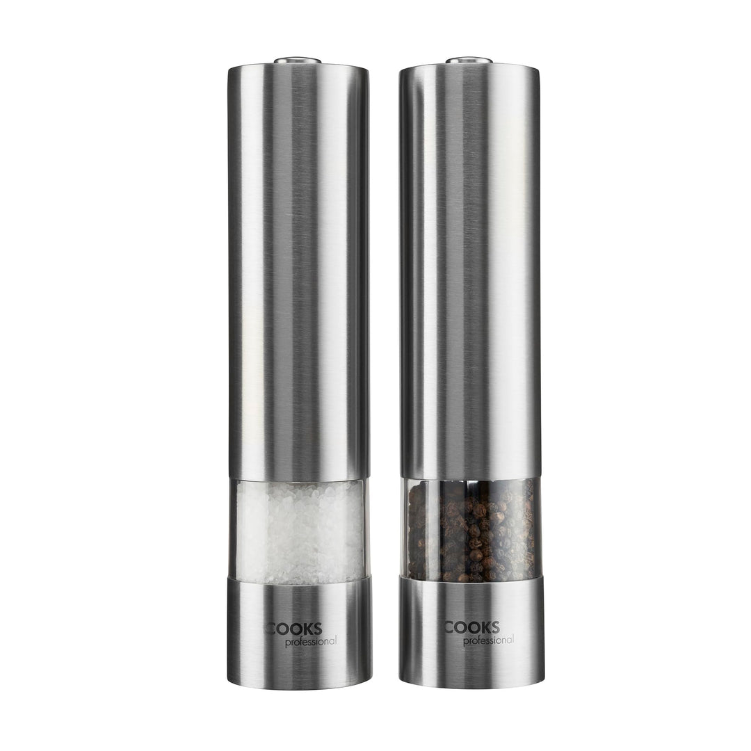 Cooks Professional batteriebetriebene Salz- und Pfeffermühle im Set mit verstellbarem Mahlgrad, einf