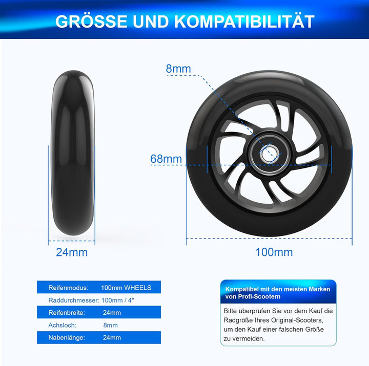 100mm Stunt Scooter Rollen Roller Reifen - Scooter Räder Ersatzräder,Mit Felgen Aus Aluminiumlegieru