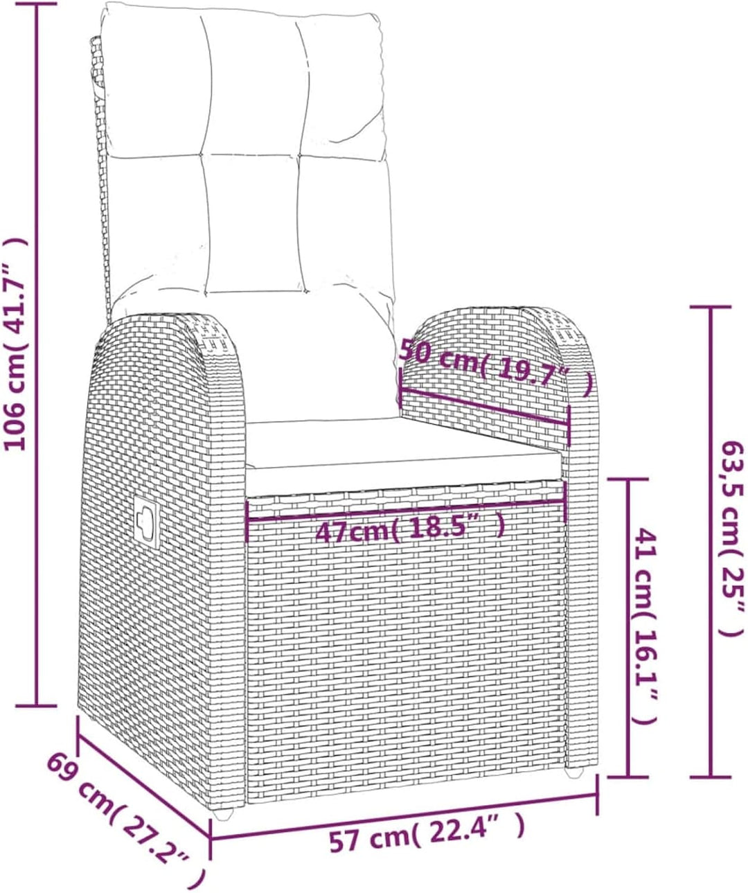 Yolola Rattanmöbel mit 2X Sessel mit Liegefunktion ausgestattet und Beistelltisch, Polyrattan Garten
