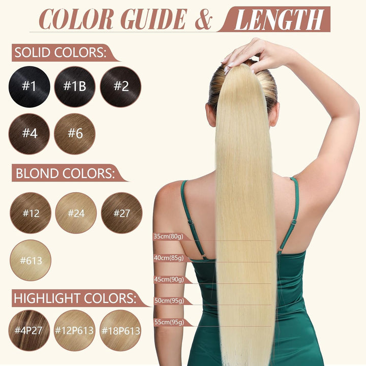 Elailite Ponytail Extension Echthaar #1B Naturschwarz, Haarverlängerung Zopf Haarzopf Pferdeschwanz