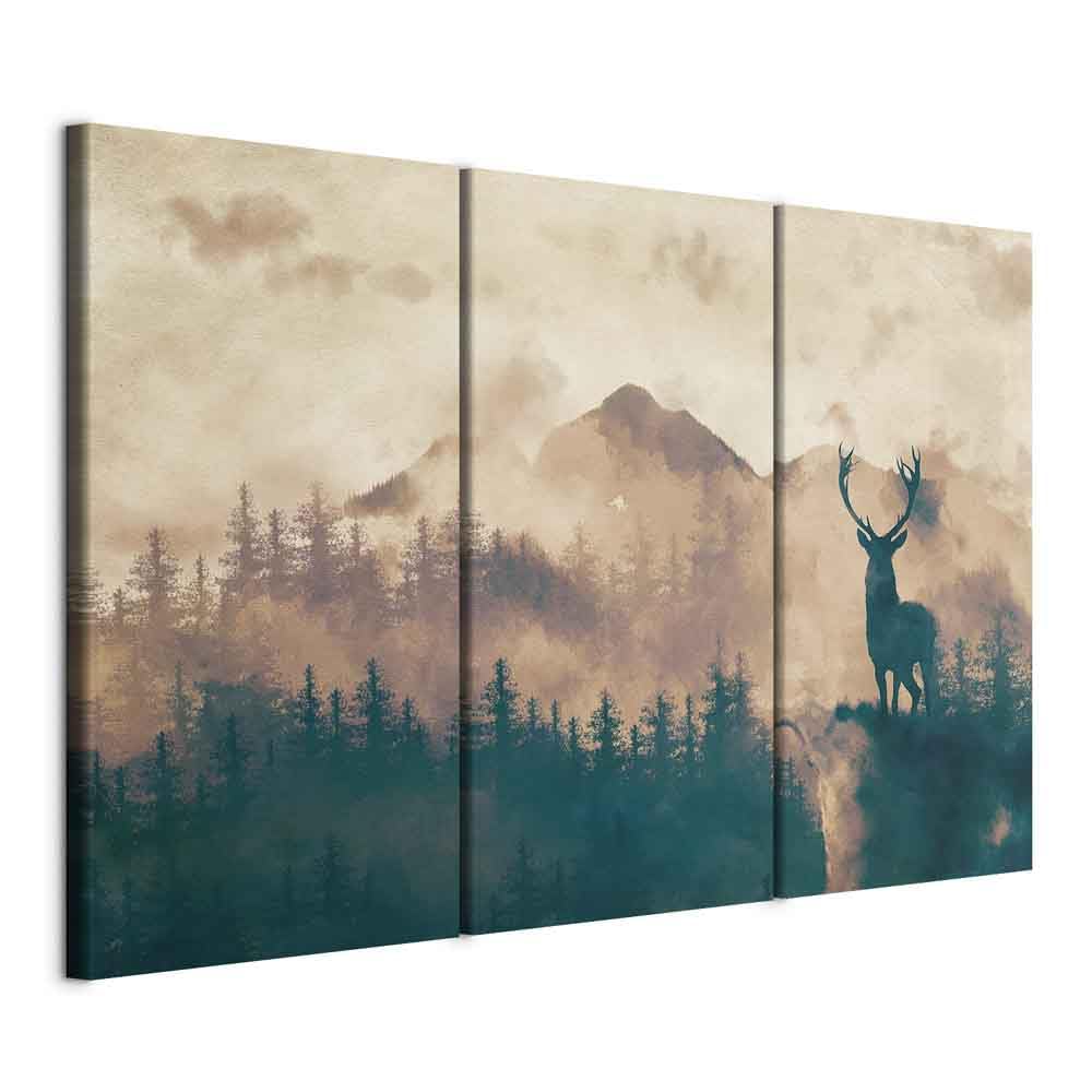 murando - Bilder Hirsch 135x90 cm Vlies Leinwandbild 3 Teilig Kunstdruck modern Wandbilder XXL Wandd