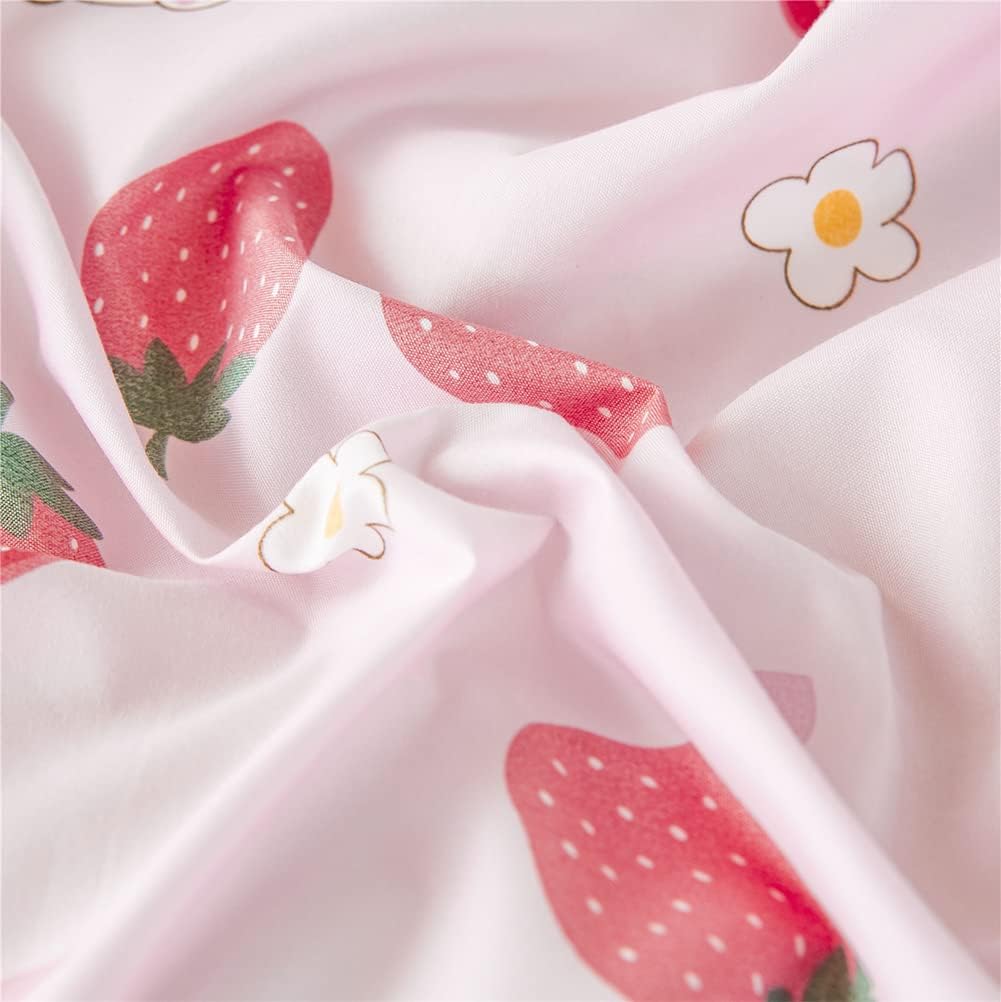 Koudi Kinderbettwäsche 100x135 Mädchen Rosa Altrosa Kinder Wendebettwäsche Set Süss Erdbeere Hase Mo