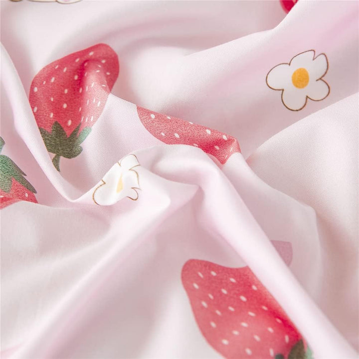 Koudi Kinderbettwäsche 100x135 Mädchen Rosa Altrosa Kinder Wendebettwäsche Set Süss Erdbeere Hase Mo