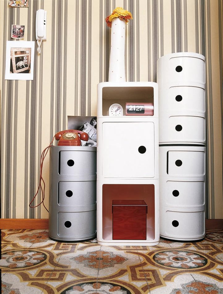 Kartell Componibili, 3 Elements, Silber, Runde Basis 3-fächer Silber, 3-fächer Silber