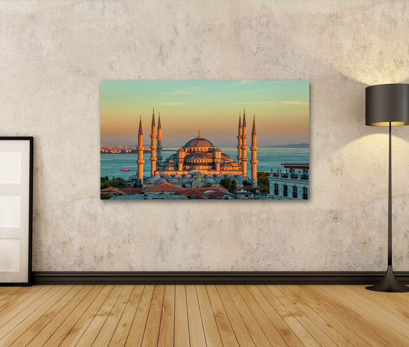 Bild auf Leinwand Blaue Moschee In Glorius Sonnenuntergang Istanbul Sultanahmet Park Die Grösste Mos