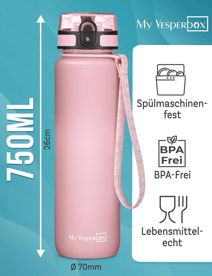 My Vesperbox® Trinkflasche Kinder [750ML] - Wasserflasche Kohlensäure Geeignet & Auslaufsicher - Wat