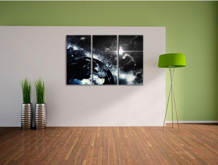 Pixxprint die Erde von Oben bei Nacht B&W Detail 3-Teiler Leinwandbild 120x80 Bild auf Leinwand