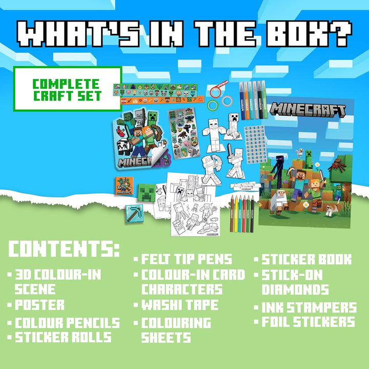 Minecraft BLADEZ Bumper Activity Set, Kunst und Handwerk, lizenziertes Schreibwaren-Set mit Stiften