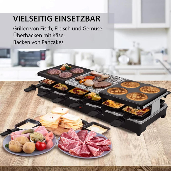 Syntrox Raclette Grill 12 Personen, 1350W Multifunktion 4-in-1 mit Heisser Stein Grillplatte Pancake