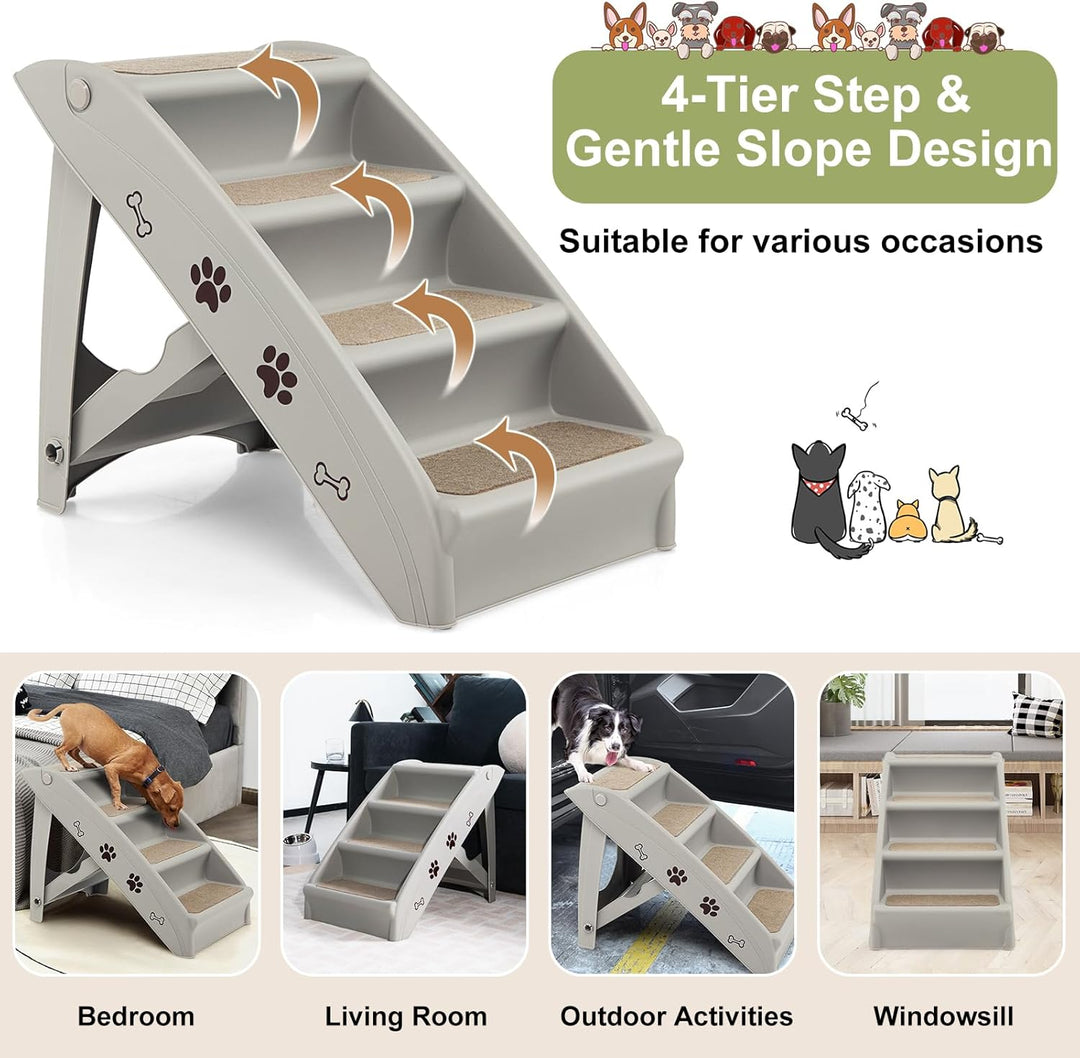 SOARS Haustiertreppe faltbar, 4-stufige Hundetreppe Katzentreppe mit Filz Matte, Tiertreppe für Katz