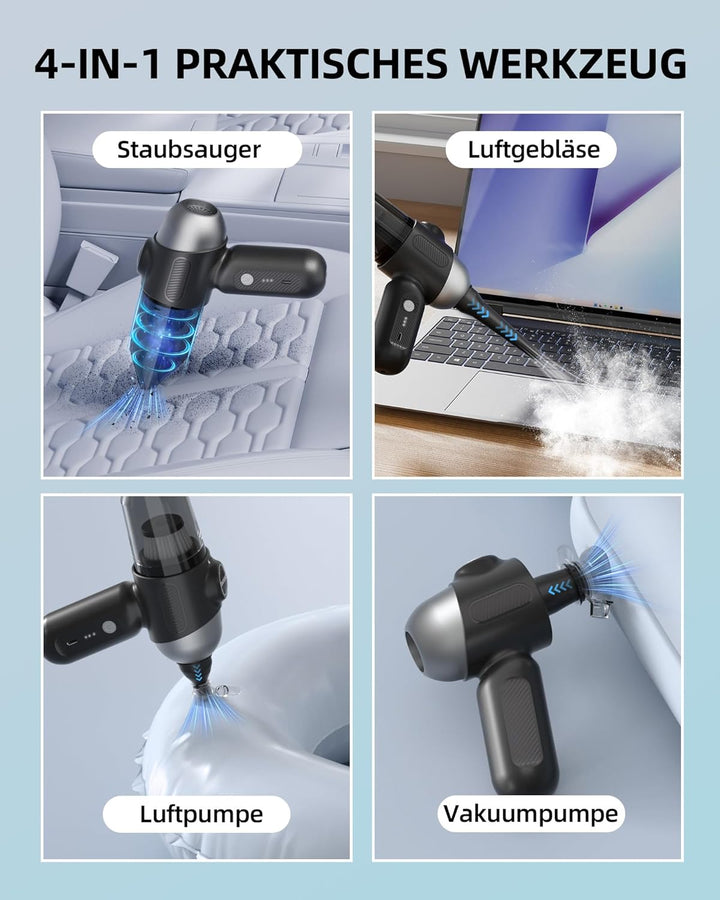 Handstaubsauger Akku 4-in-1,12KPA Handstaubsauger Kabellos,Auto Staubsauger Stark,2-Gang Autostaubsa